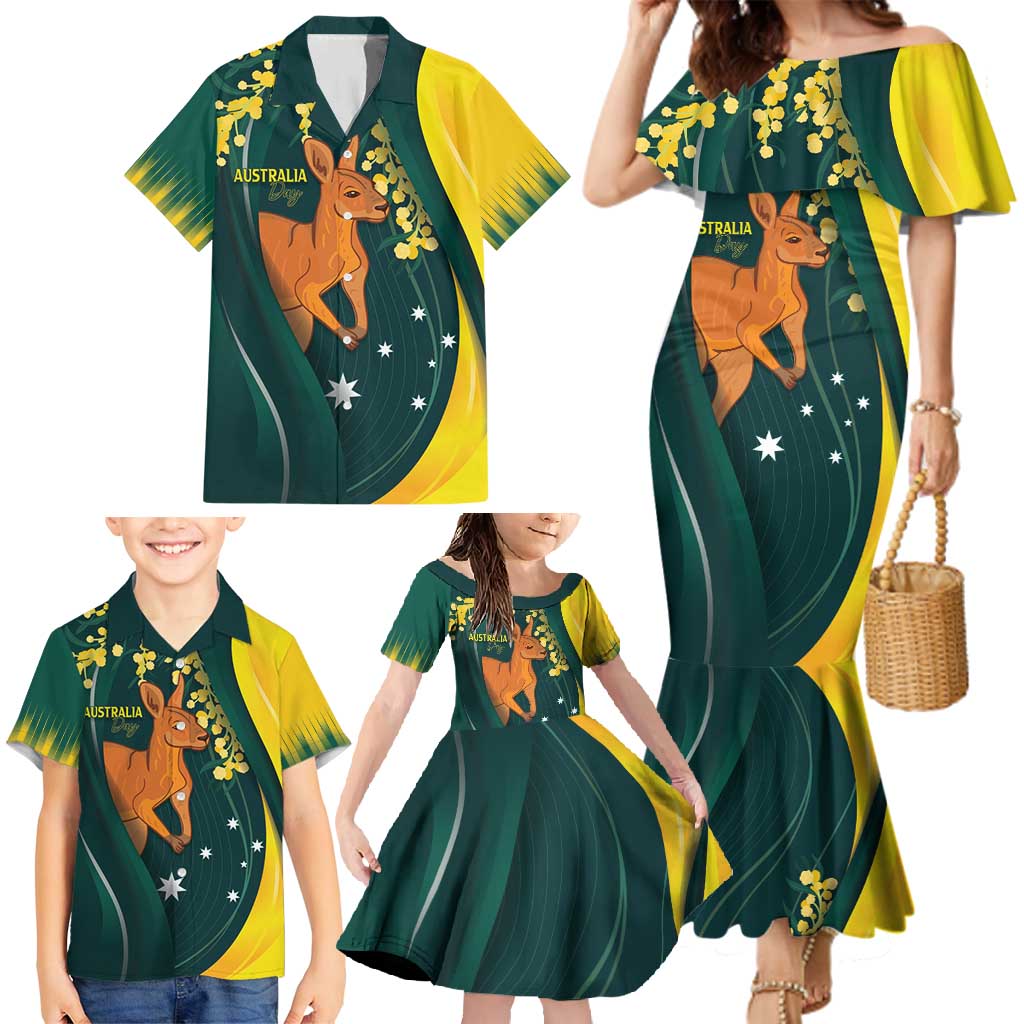 Australia Day Family Matching Mermaid Dress and Hawaiian Shirt Kangaroo National Color