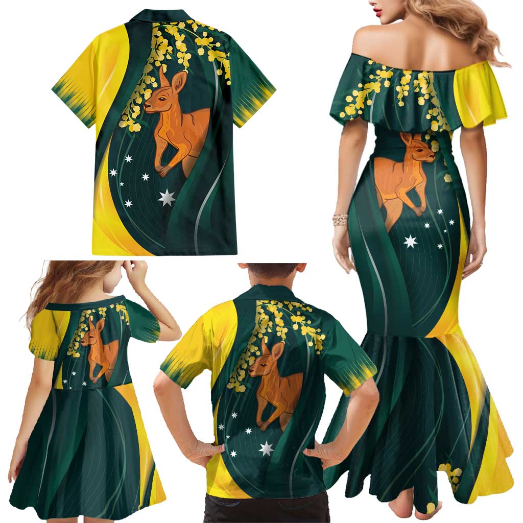 Australia Day Family Matching Mermaid Dress and Hawaiian Shirt Kangaroo National Color