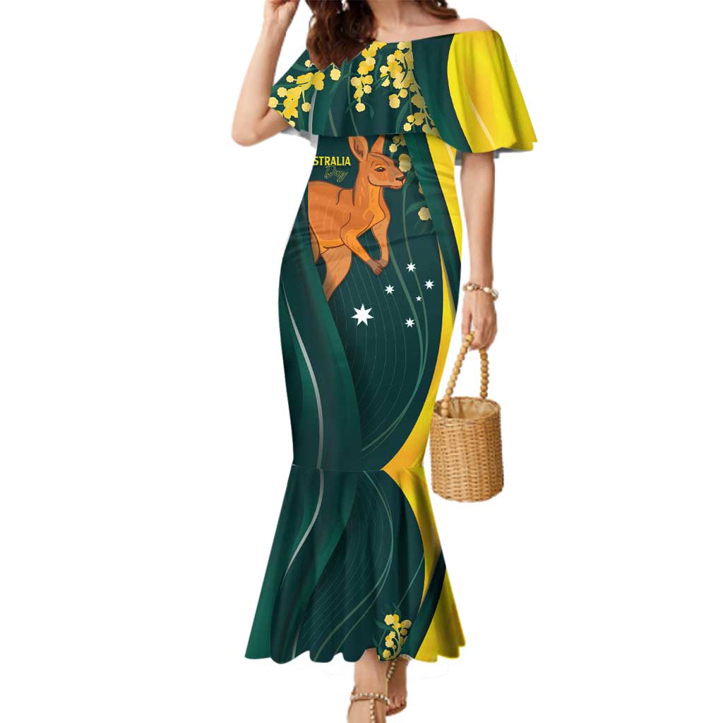 Australia Day Family Matching Mermaid Dress and Hawaiian Shirt Kangaroo National Color