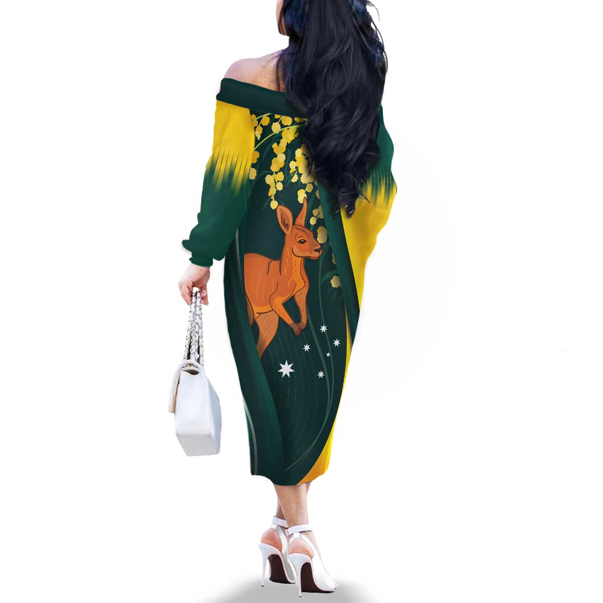 Australia Day Family Matching Off The Shoulder Long Sleeve Dress and Hawaiian Shirt Kangaroo National Color