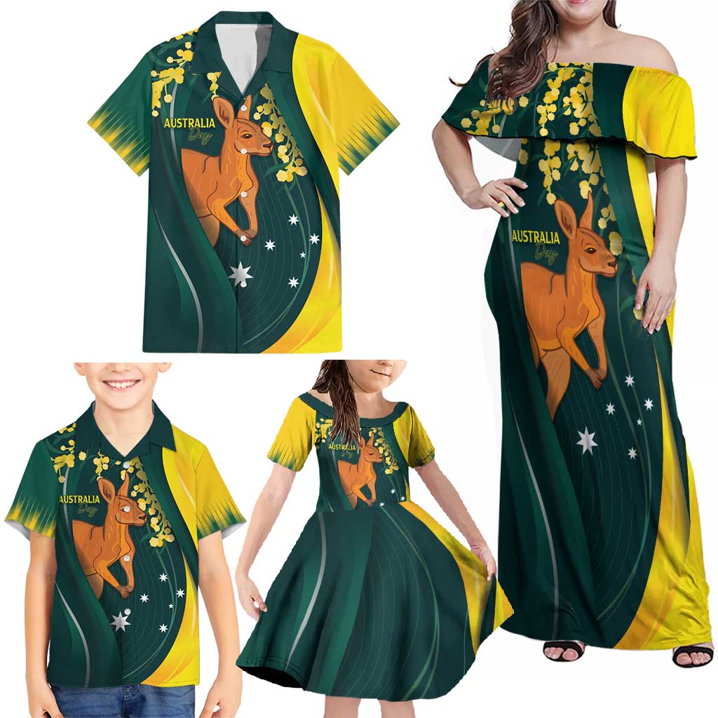 Australia Day Family Matching Off Shoulder Maxi Dress and Hawaiian Shirt Kangaroo National Color