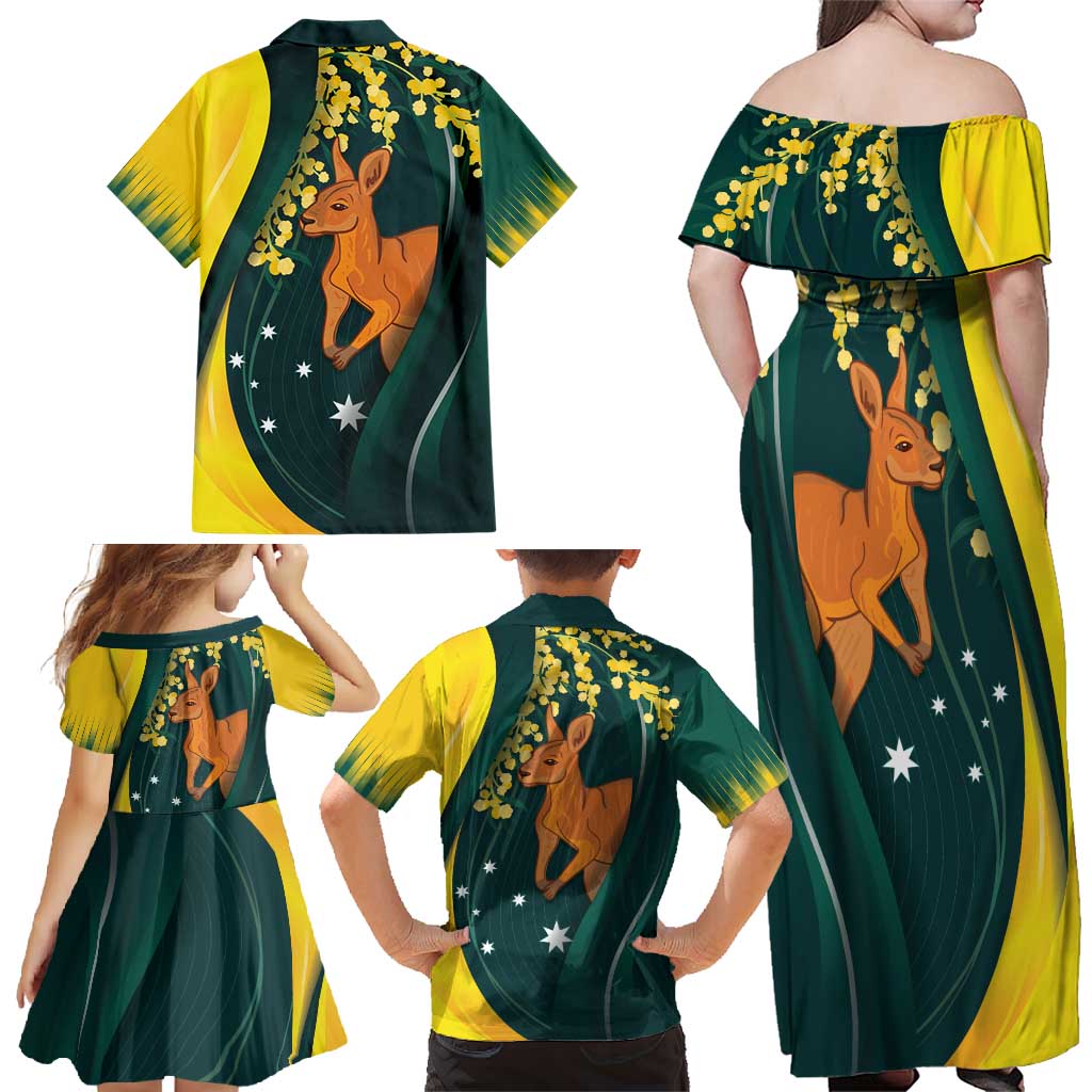 Australia Day Family Matching Off Shoulder Maxi Dress and Hawaiian Shirt Kangaroo National Color