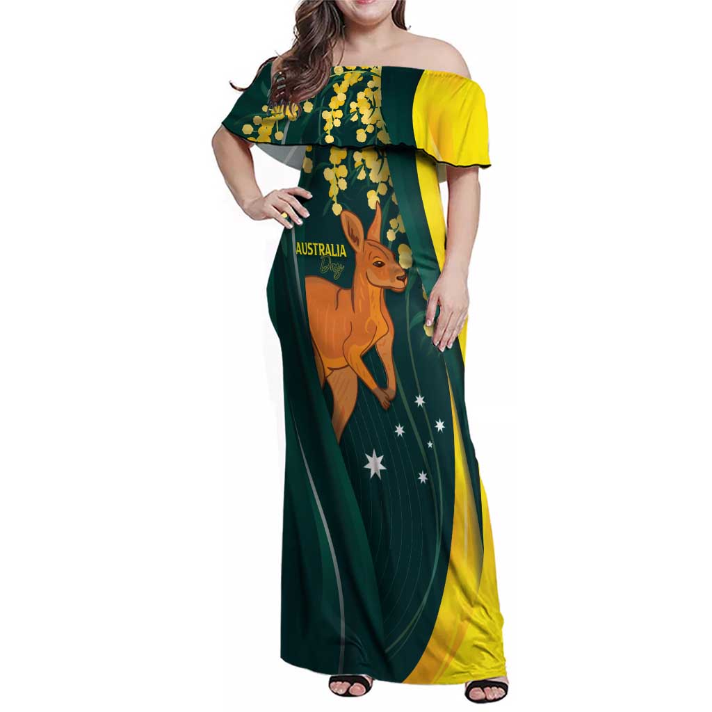 Australia Day Family Matching Off Shoulder Maxi Dress and Hawaiian Shirt Kangaroo National Color