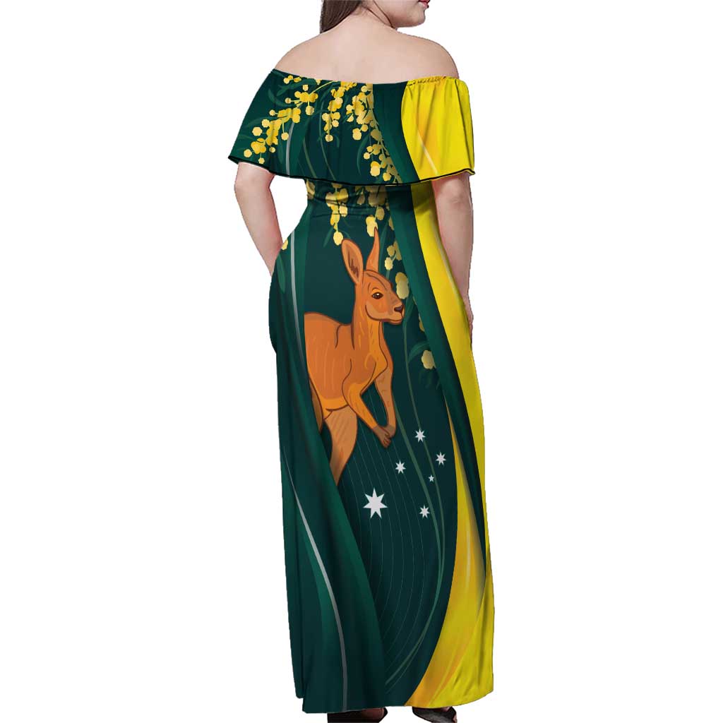 Australia Day Family Matching Off Shoulder Maxi Dress and Hawaiian Shirt Kangaroo National Color