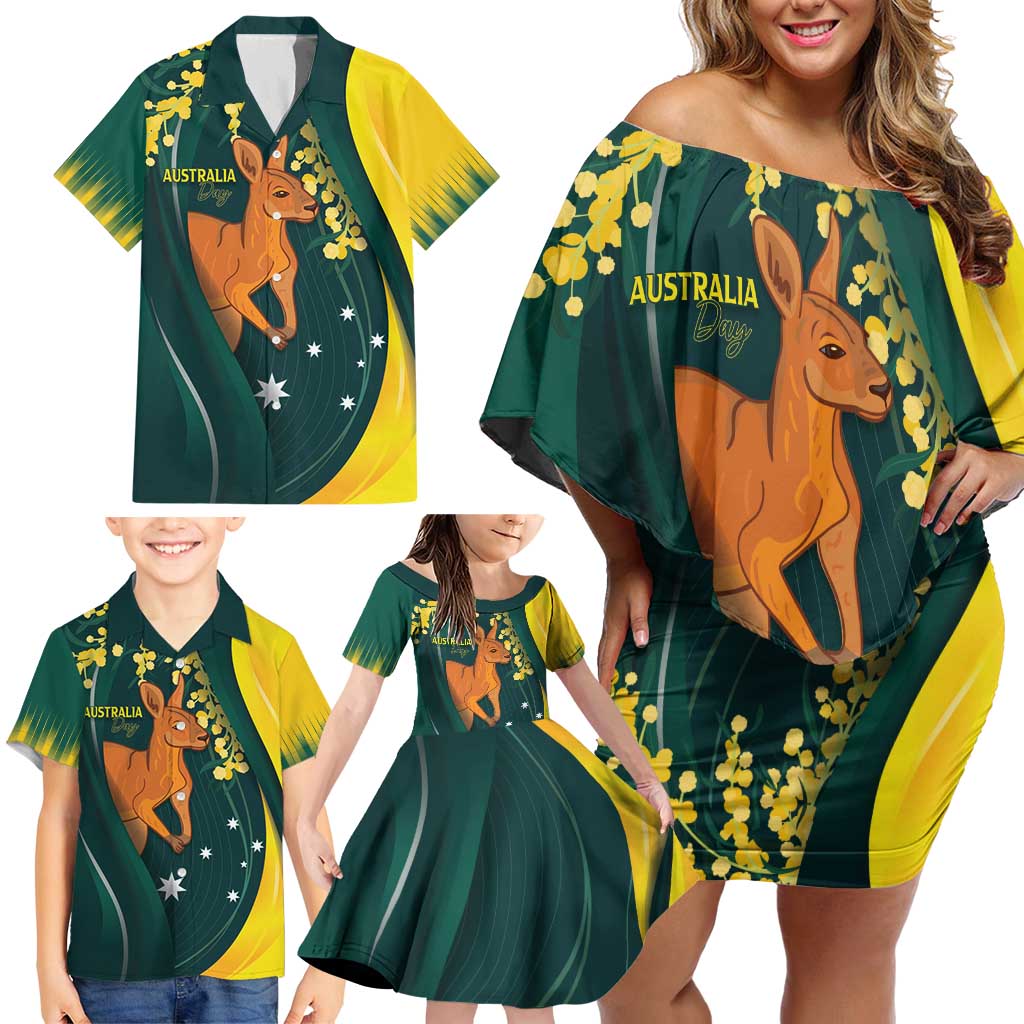 Australia Day Family Matching Off Shoulder Short Dress and Hawaiian Shirt Kangaroo National Color