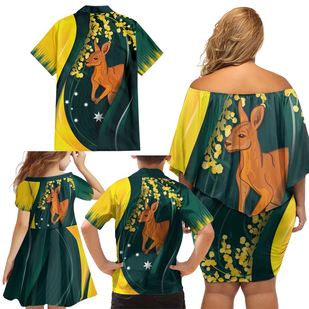 Australia Day Family Matching Off Shoulder Short Dress and Hawaiian Shirt Kangaroo National Color