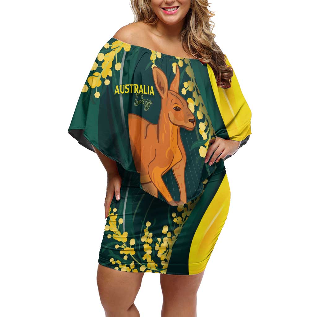 Australia Day Family Matching Off Shoulder Short Dress and Hawaiian Shirt Kangaroo National Color