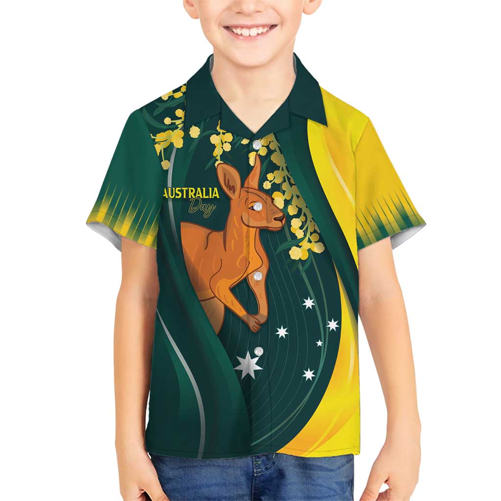 Australia Day Family Matching Off Shoulder Short Dress and Hawaiian Shirt Kangaroo National Color