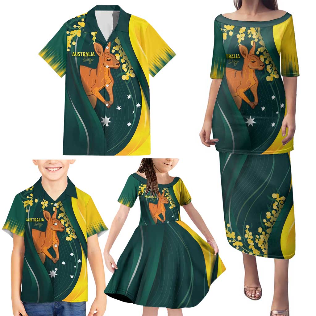 Australia Day Family Matching Puletasi and Hawaiian Shirt Kangaroo National Color