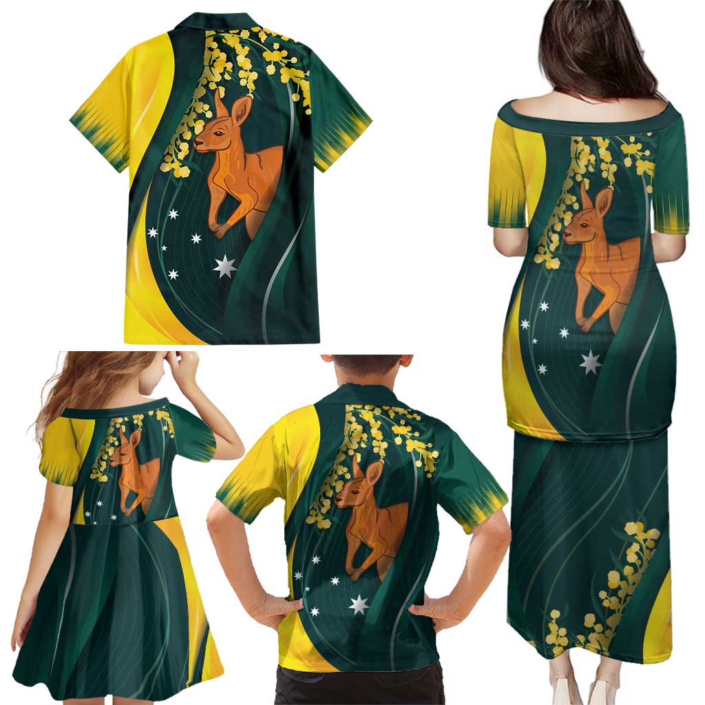 Australia Day Family Matching Puletasi and Hawaiian Shirt Kangaroo National Color