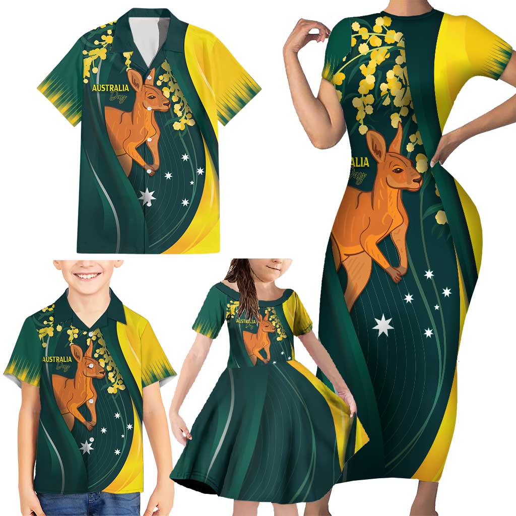 Australia Day Family Matching Short Sleeve Bodycon Dress and Hawaiian Shirt Kangaroo National Color