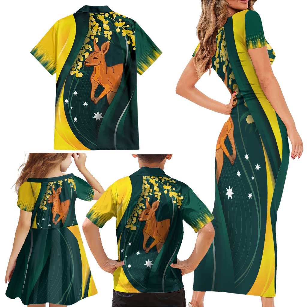 Australia Day Family Matching Short Sleeve Bodycon Dress and Hawaiian Shirt Kangaroo National Color