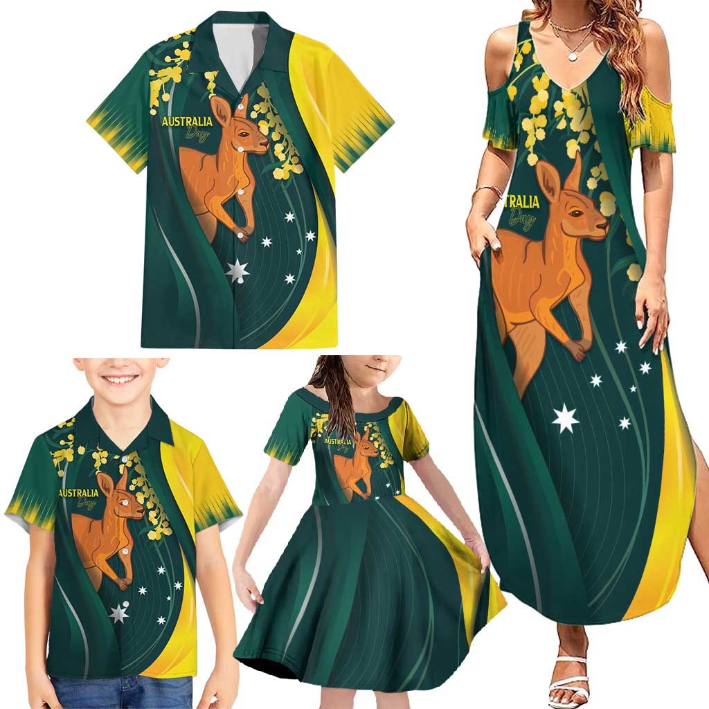 Australia Day Family Matching Summer Maxi Dress and Hawaiian Shirt Kangaroo National Color