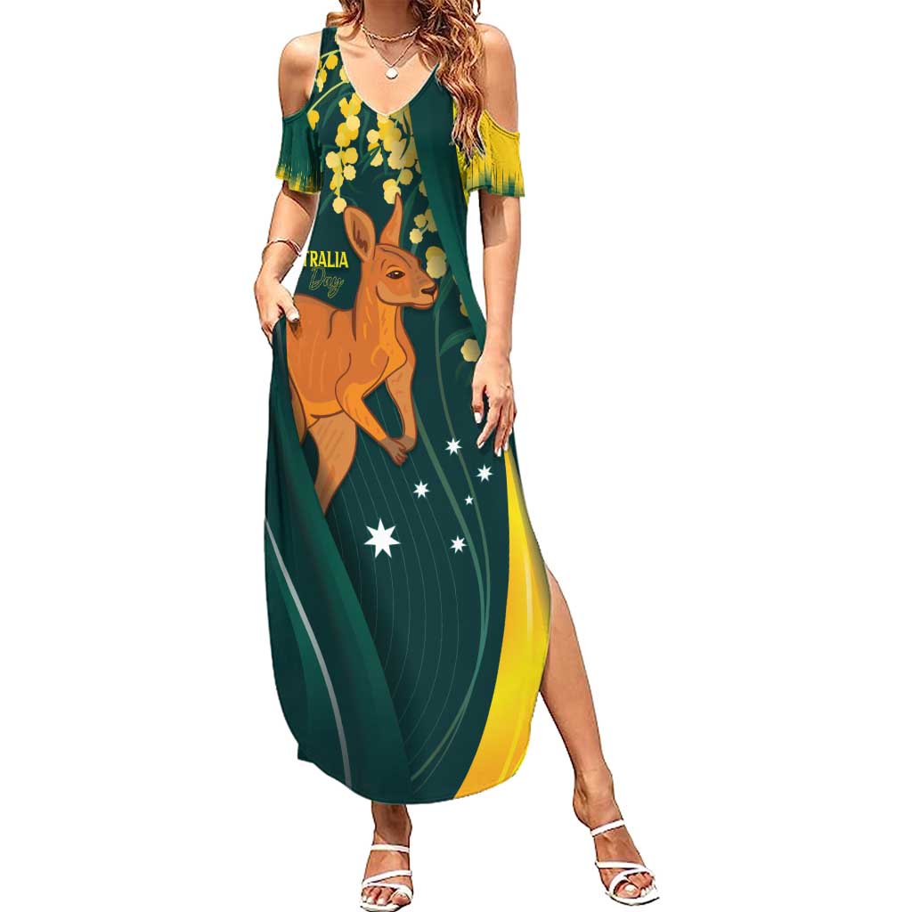 Australia Day Family Matching Summer Maxi Dress and Hawaiian Shirt Kangaroo National Color