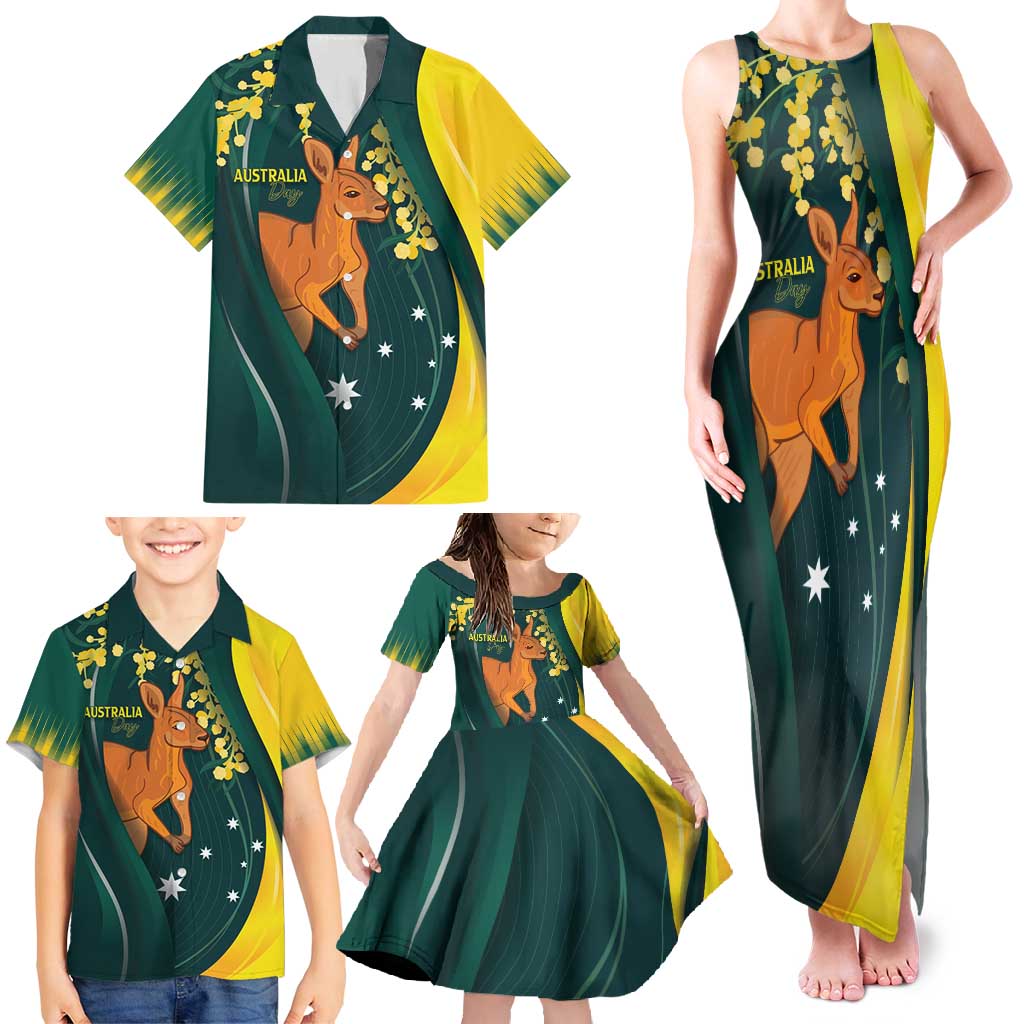 Australia Day Family Matching Tank Maxi Dress and Hawaiian Shirt Kangaroo National Color