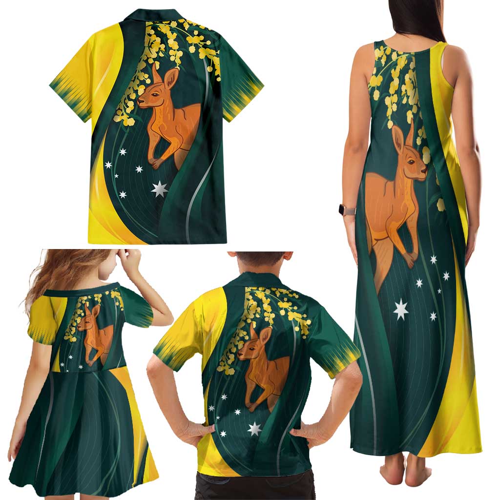 Australia Day Family Matching Tank Maxi Dress and Hawaiian Shirt Kangaroo National Color