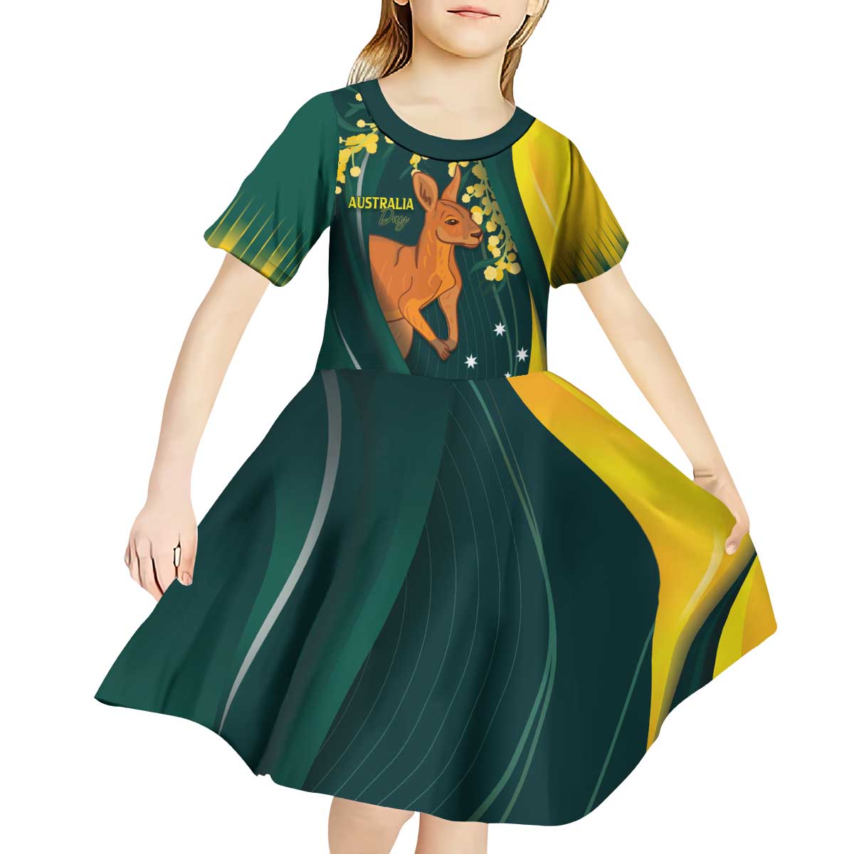 Australia Day Kid Short Sleeve Dress Kangaroo National Color - Vibe Hoodie Shop