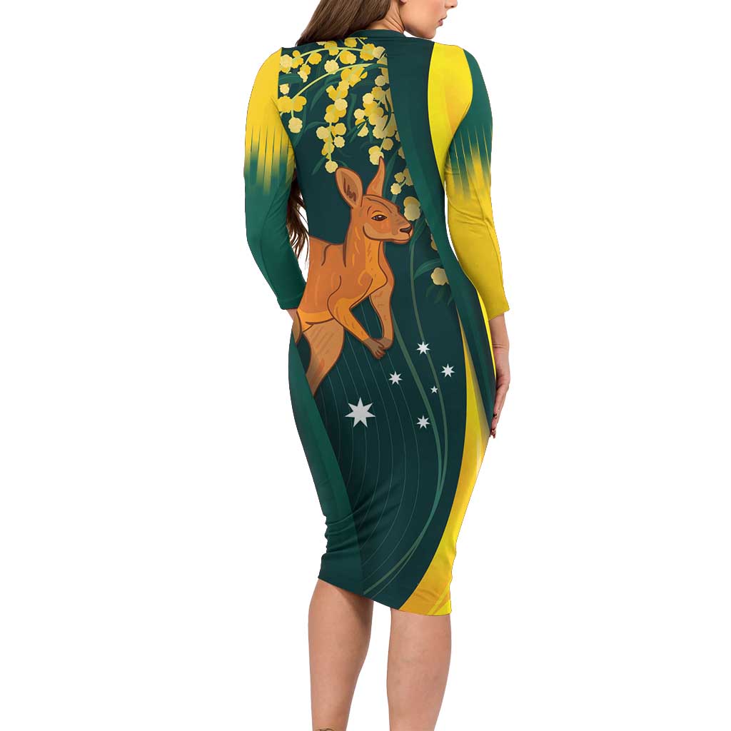 Australia Day Long Sleeve Bodycon Dress Kangaroo National Color