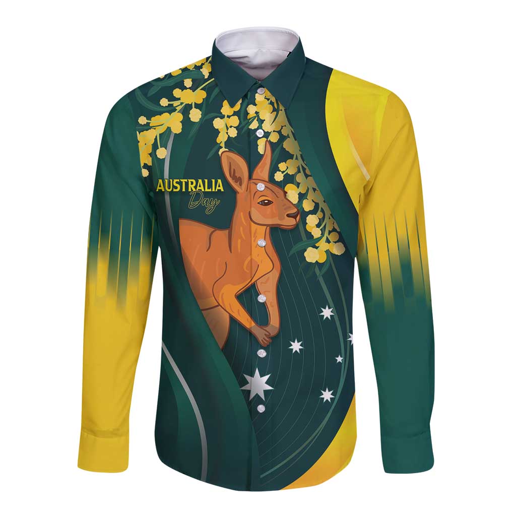 Australia Day Long Sleeve Button Shirt Kangaroo National Color - Vibe Hoodie Shop