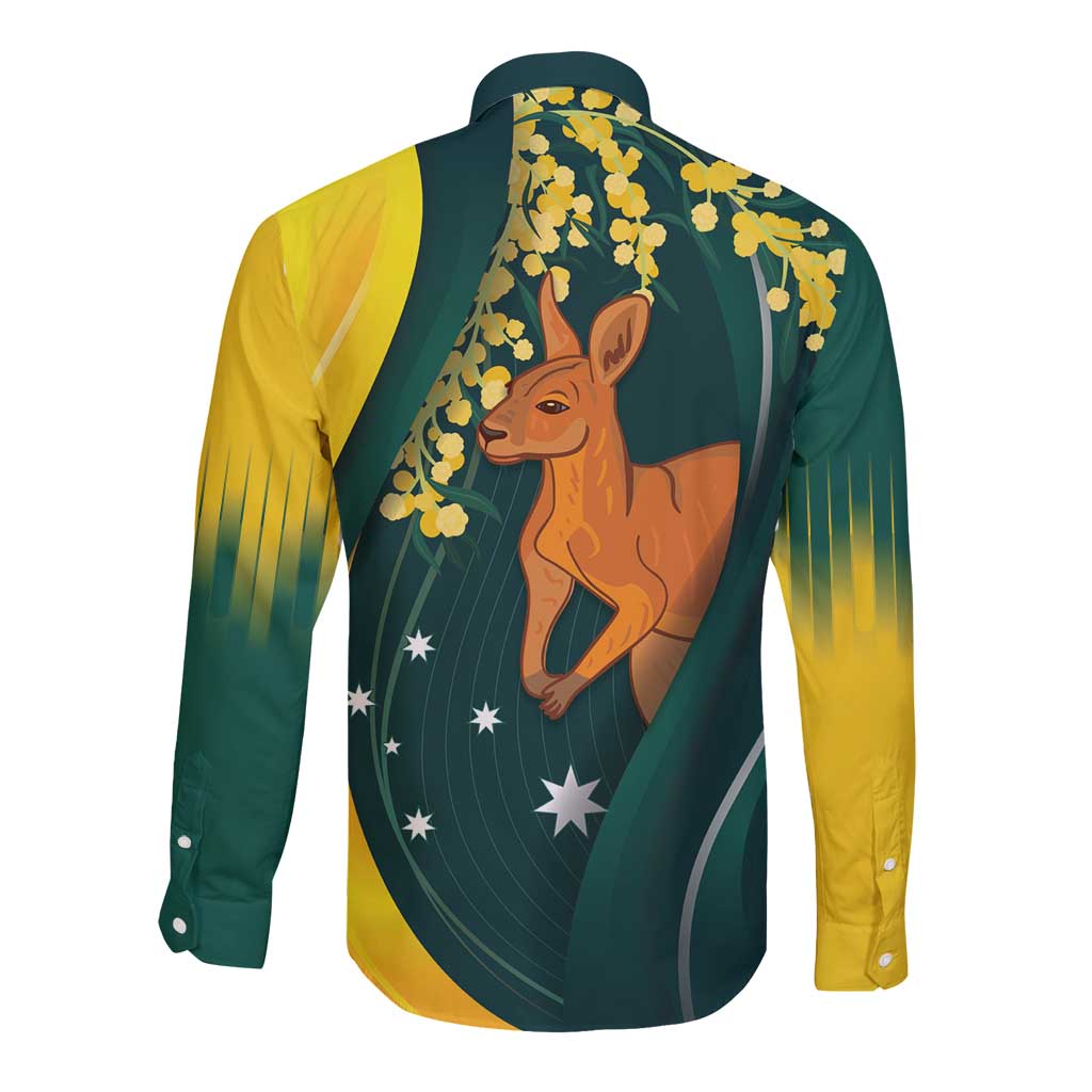 Australia Day Long Sleeve Button Shirt Kangaroo National Color - Vibe Hoodie Shop