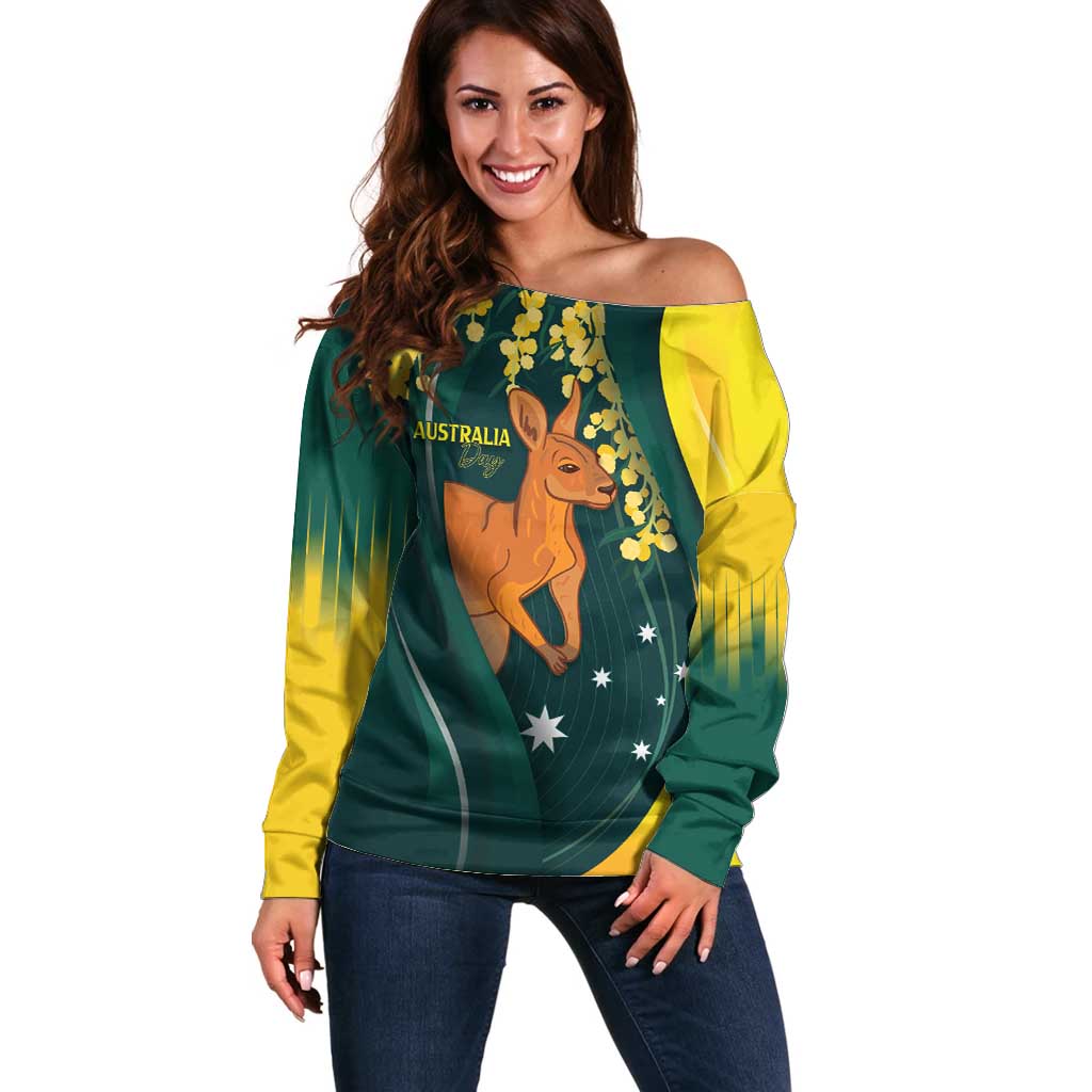 Australia Day Off Shoulder Sweater Kangaroo National Color - Vibe Hoodie Shop