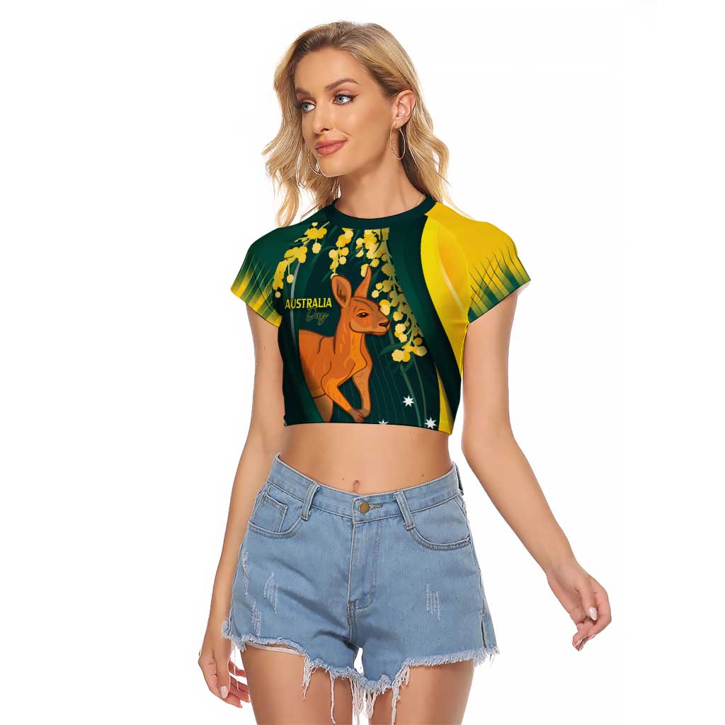 Australia Day Raglan Cropped T Shirt Kangaroo National Color - Vibe Hoodie Shop