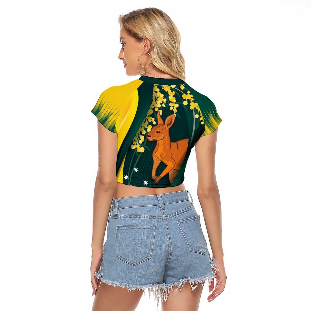 Australia Day Raglan Cropped T Shirt Kangaroo National Color - Vibe Hoodie Shop