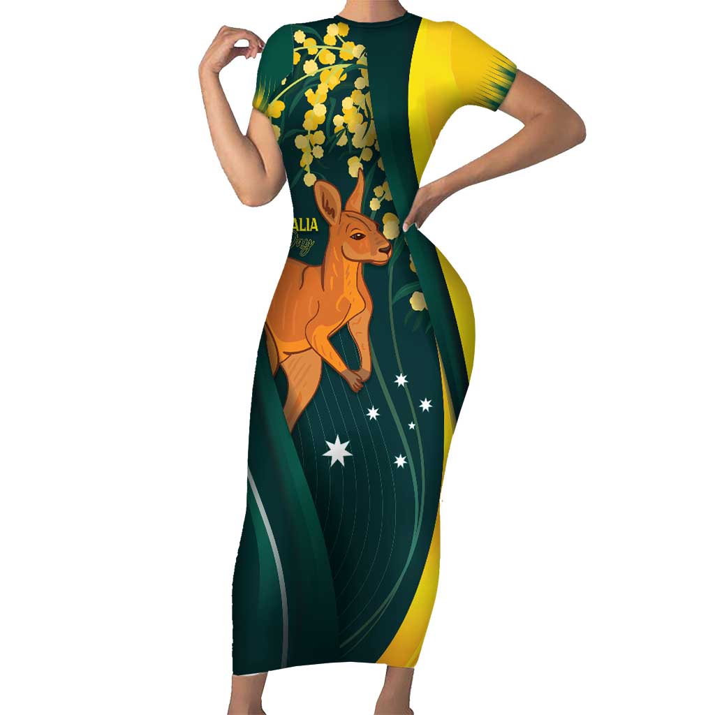 Australia Day Short Sleeve Bodycon Dress Kangaroo National Color