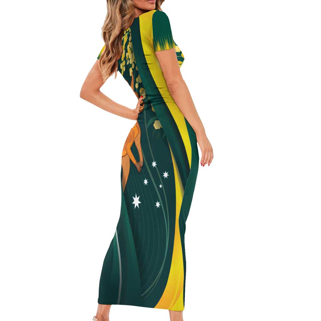 Australia Day Short Sleeve Bodycon Dress Kangaroo National Color