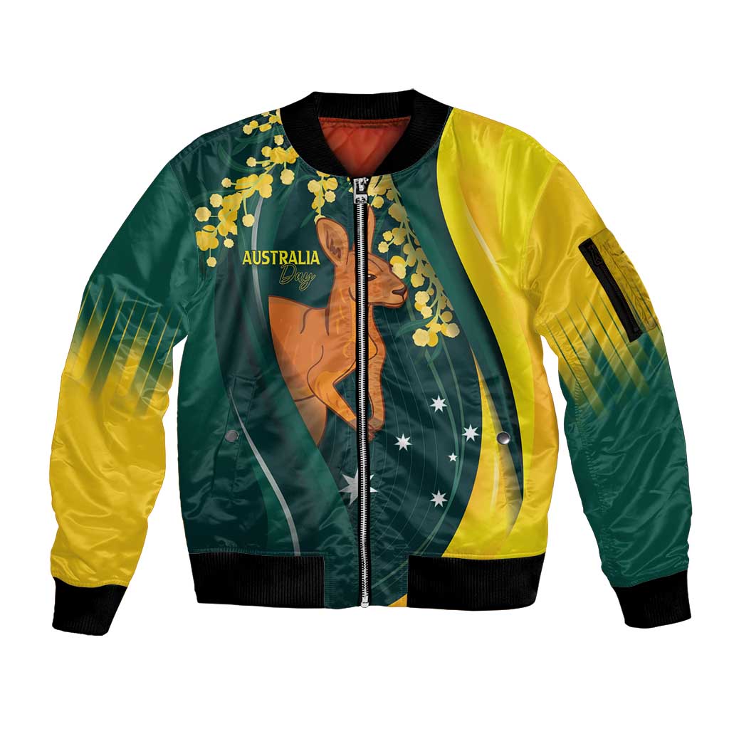 Australia Day Sleeve Zip Bomber Jacket Kangaroo National Color