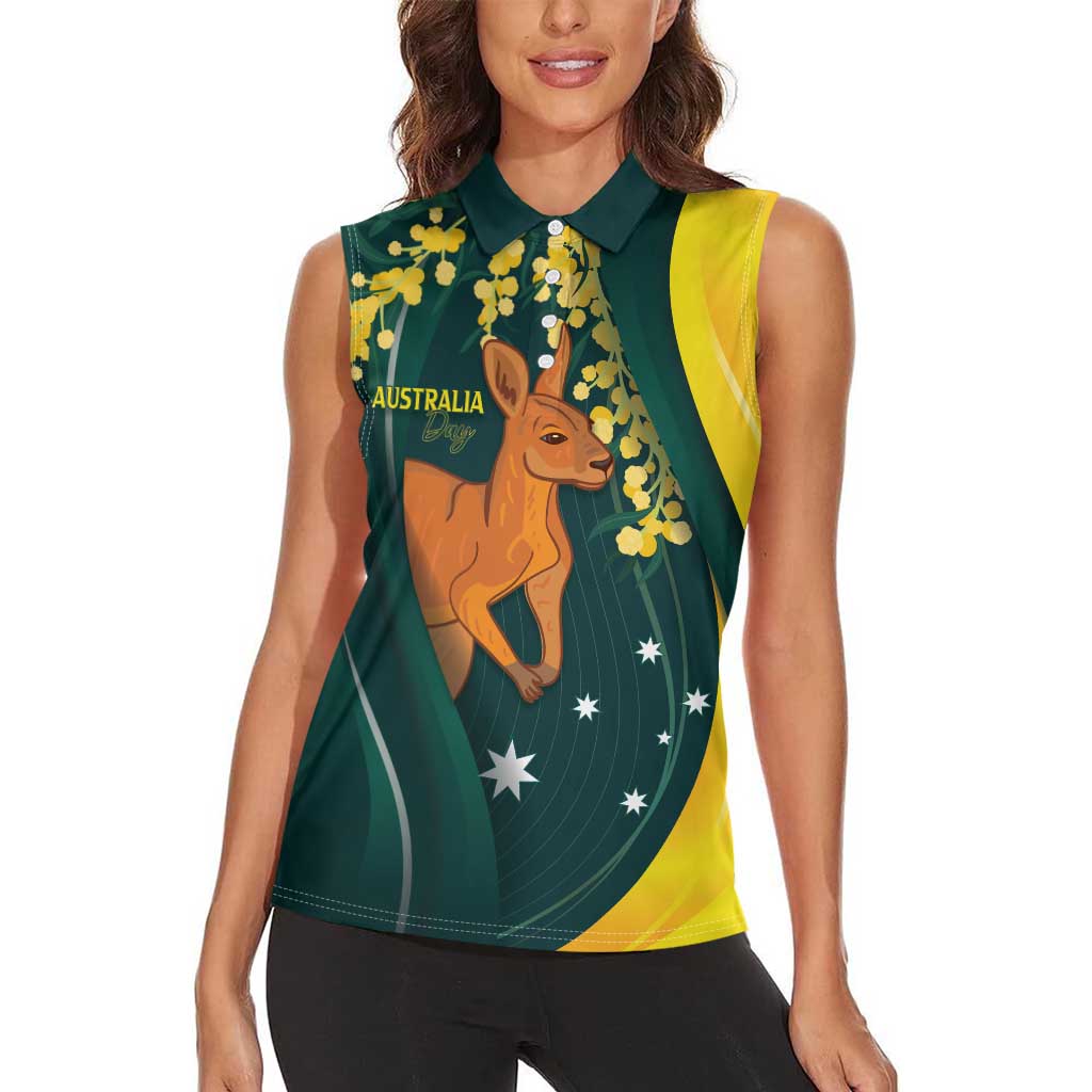 Australia Day Women Sleeveless Polo Shirt Kangaroo National Color