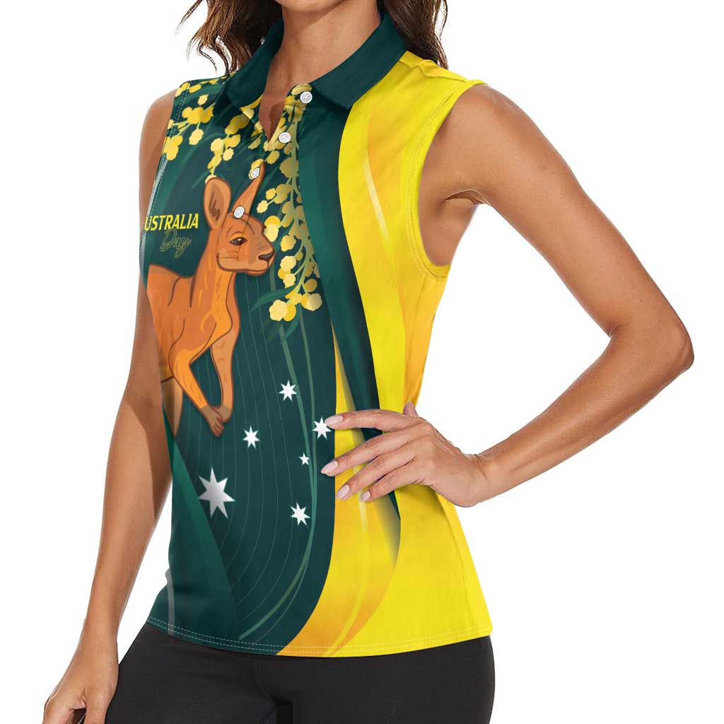 Australia Day Women Sleeveless Polo Shirt Kangaroo National Color