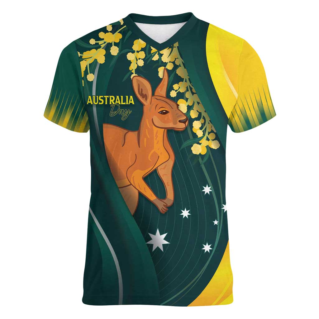 Australia Day Women V-Neck T-Shirt Kangaroo National Color - Vibe Hoodie Shop