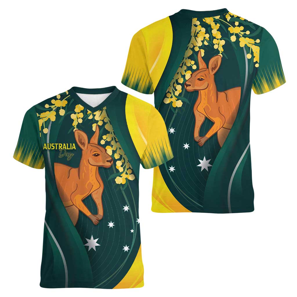 Australia Day Women V-Neck T-Shirt Kangaroo National Color - Vibe Hoodie Shop