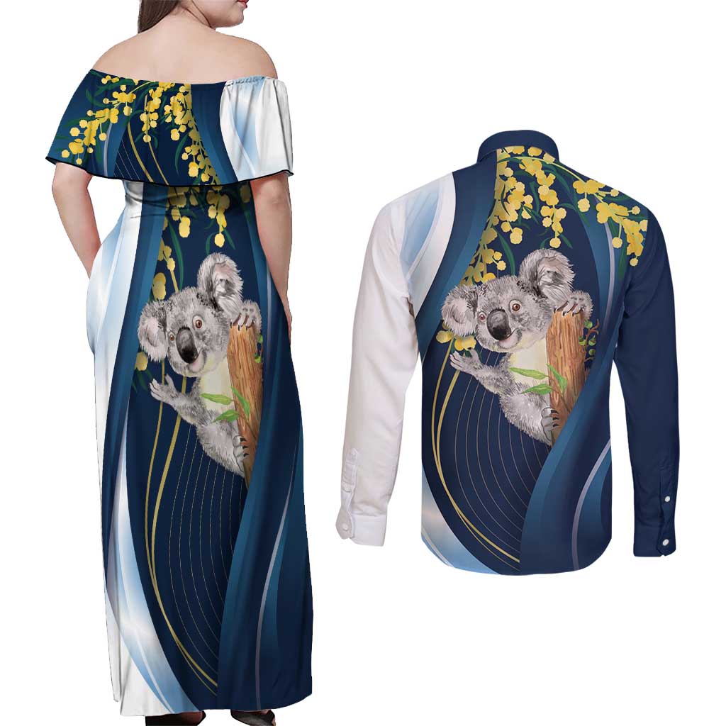 Australia Day Couples Matching Off Shoulder Maxi Dress and Long Sleeve Button Shirt Koala Blue Modern Vibe