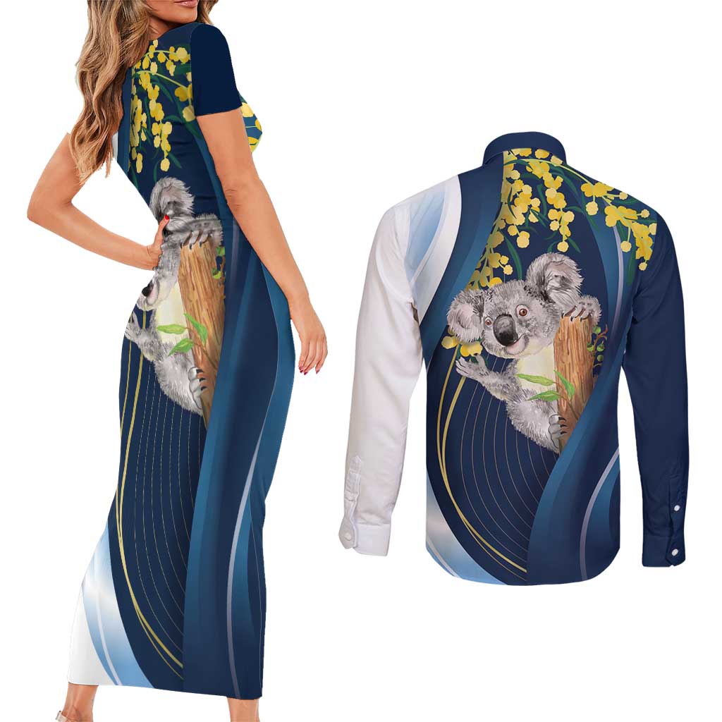 Australia Day Couples Matching Short Sleeve Bodycon Dress and Long Sleeve Button Shirt Koala Blue Modern Vibe