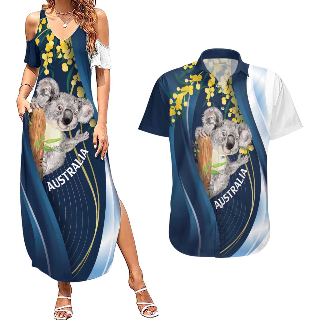 Australia Day Couples Matching Summer Maxi Dress and Hawaiian Shirt Koala Blue Modern Vibe