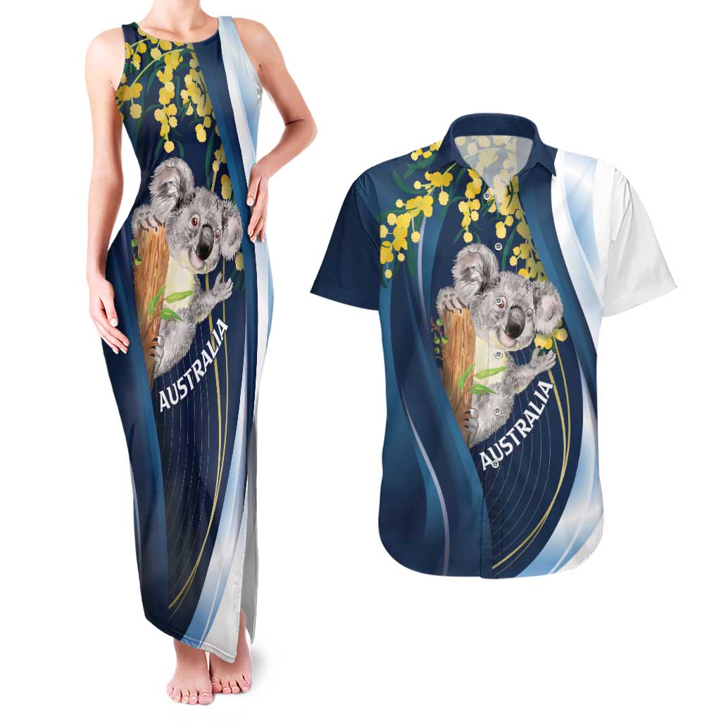 Australia Day Couples Matching Tank Maxi Dress and Hawaiian Shirt Koala Blue Modern Vibe