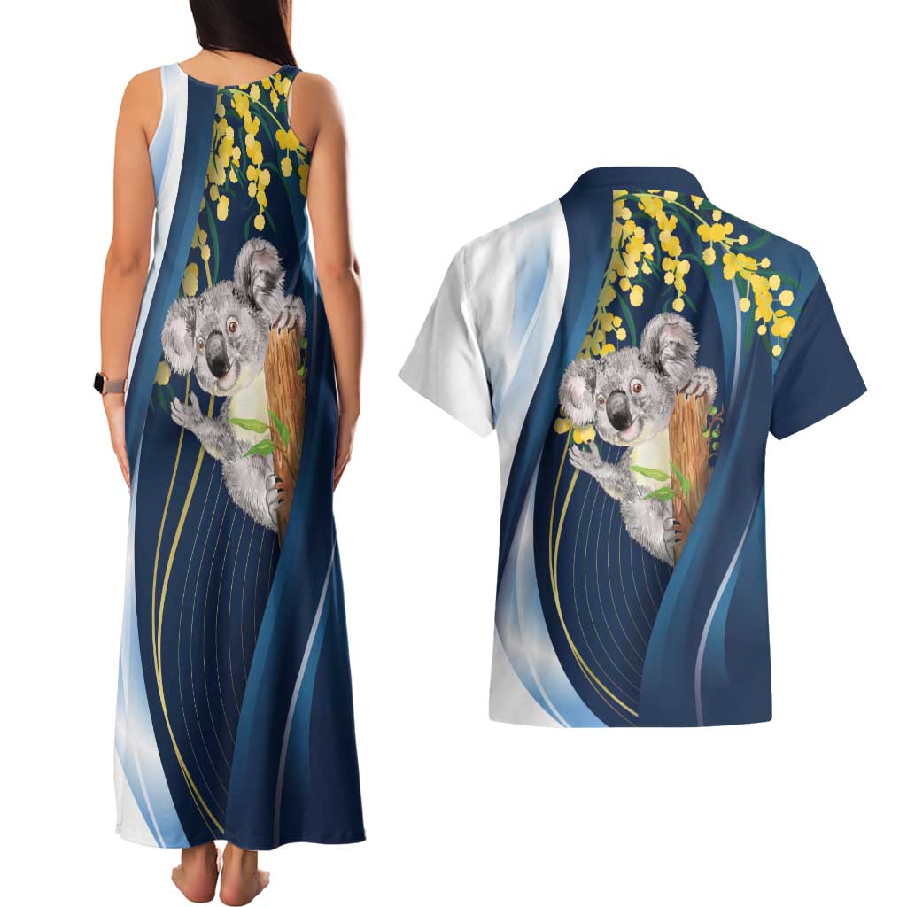 Australia Day Couples Matching Tank Maxi Dress and Hawaiian Shirt Koala Blue Modern Vibe