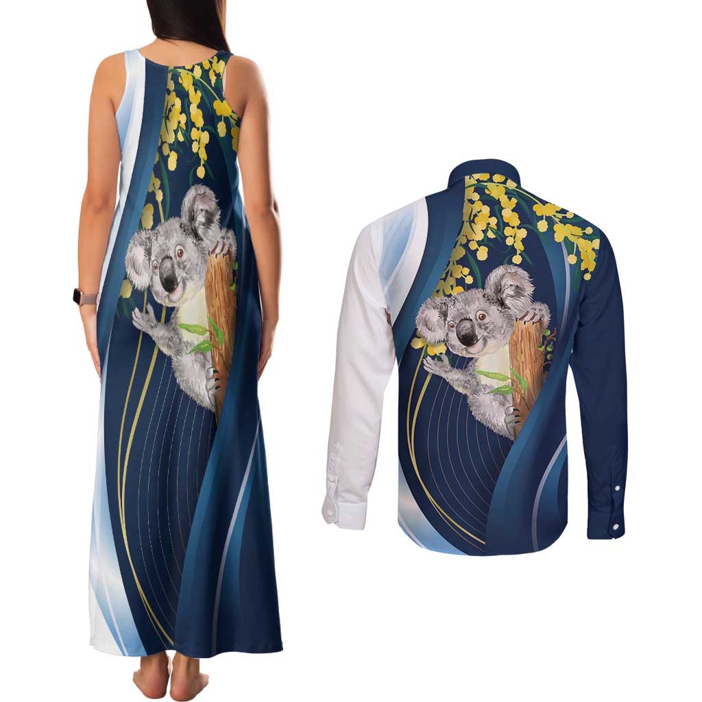 Australia Day Couples Matching Tank Maxi Dress and Long Sleeve Button Shirt Koala Blue Modern Vibe