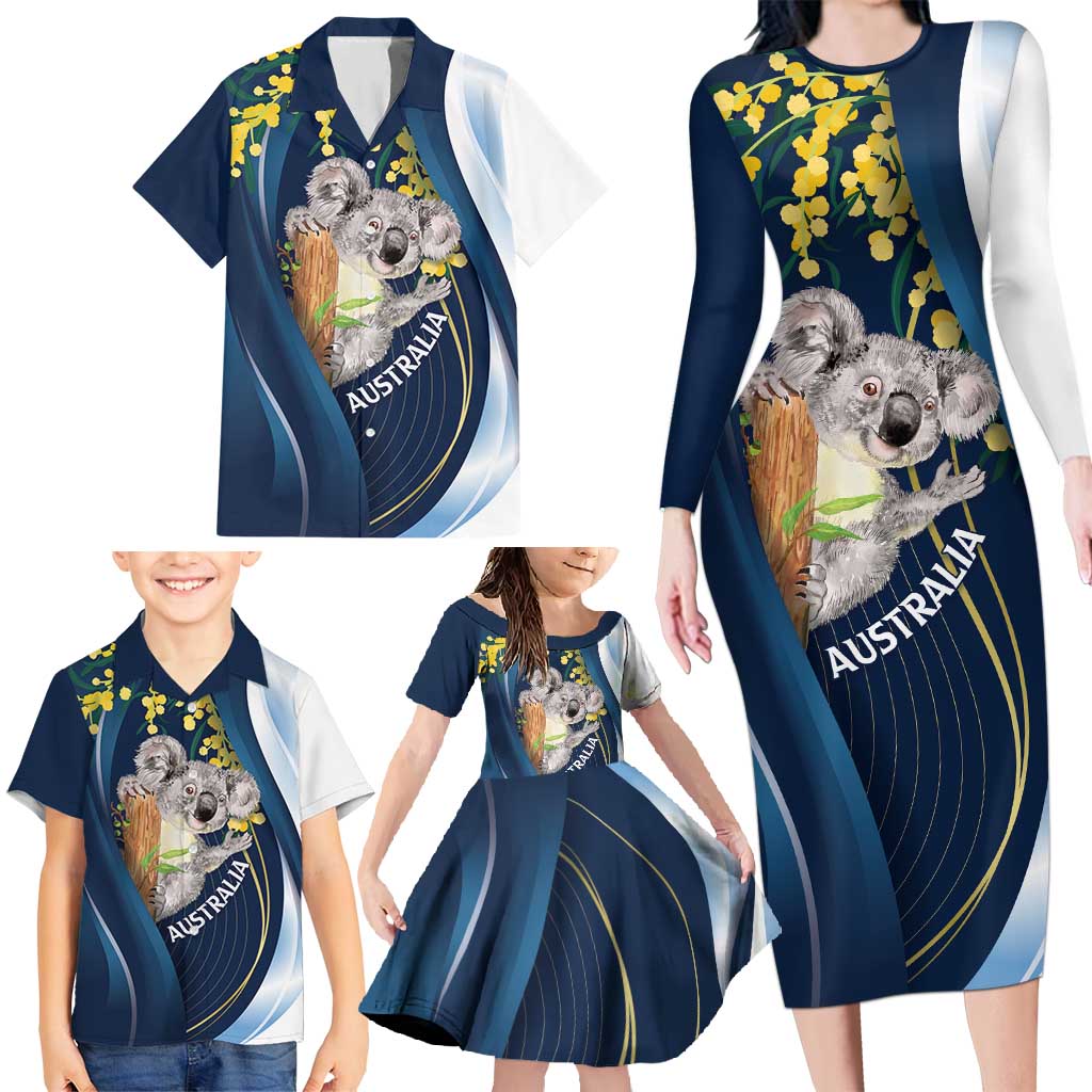 Australia Day Family Matching Long Sleeve Bodycon Dress and Hawaiian Shirt Koala Blue Modern Vibe