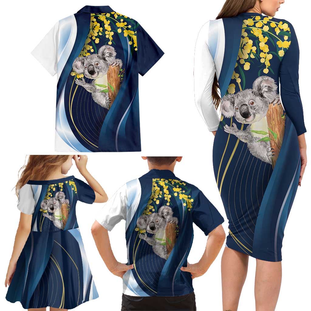 Australia Day Family Matching Long Sleeve Bodycon Dress and Hawaiian Shirt Koala Blue Modern Vibe