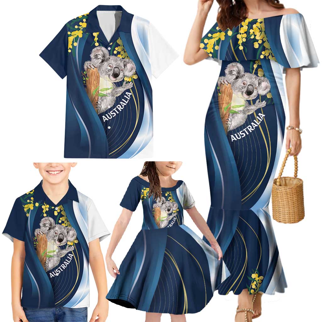 Australia Day Family Matching Mermaid Dress and Hawaiian Shirt Koala Blue Modern Vibe