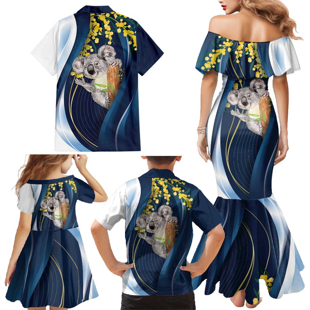 Australia Day Family Matching Mermaid Dress and Hawaiian Shirt Koala Blue Modern Vibe