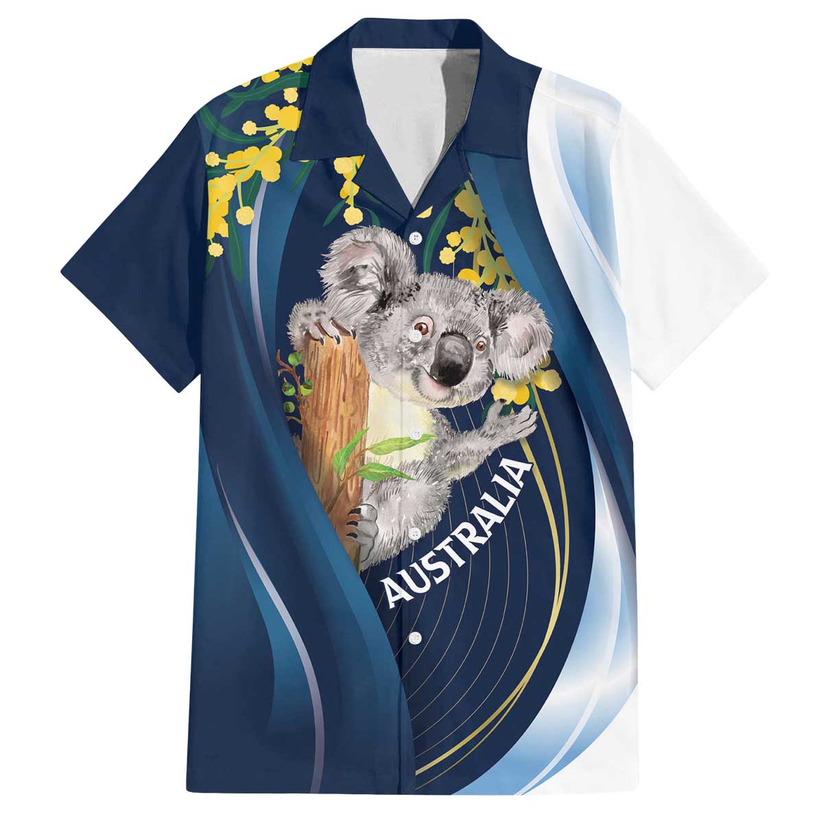 Australia Day Family Matching Off The Shoulder Long Sleeve Dress and Hawaiian Shirt Koala Blue Modern Vibe