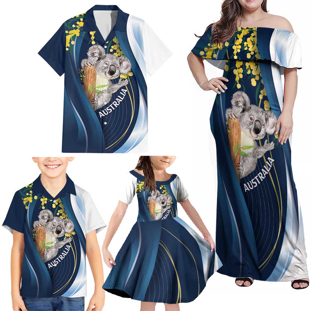 Australia Day Family Matching Off Shoulder Maxi Dress and Hawaiian Shirt Koala Blue Modern Vibe