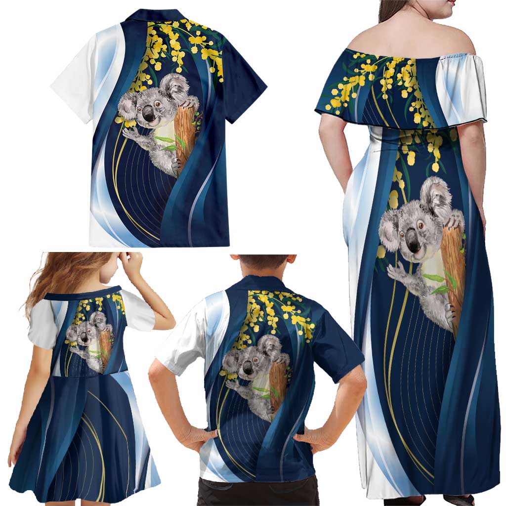 Australia Day Family Matching Off Shoulder Maxi Dress and Hawaiian Shirt Koala Blue Modern Vibe