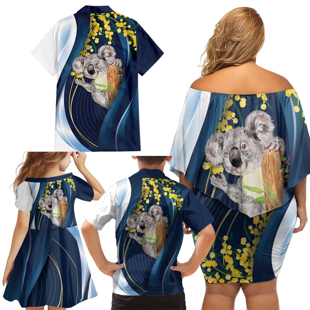 Australia Day Family Matching Off Shoulder Short Dress and Hawaiian Shirt Koala Blue Modern Vibe