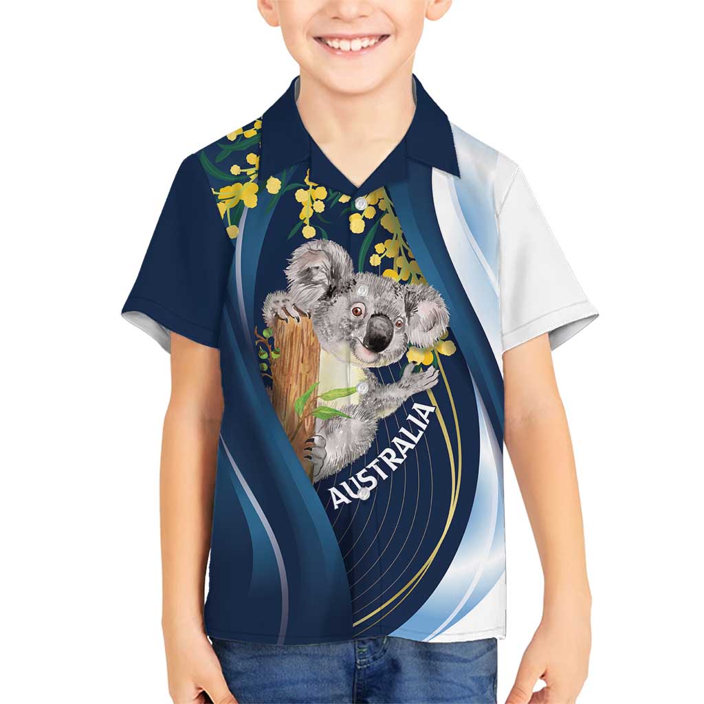 Australia Day Family Matching Off Shoulder Short Dress and Hawaiian Shirt Koala Blue Modern Vibe