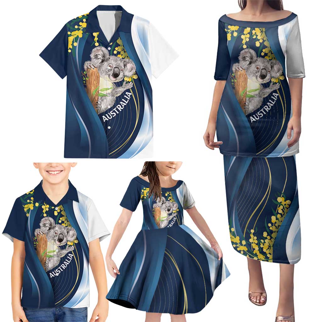 Australia Day Family Matching Puletasi and Hawaiian Shirt Koala Blue Modern Vibe